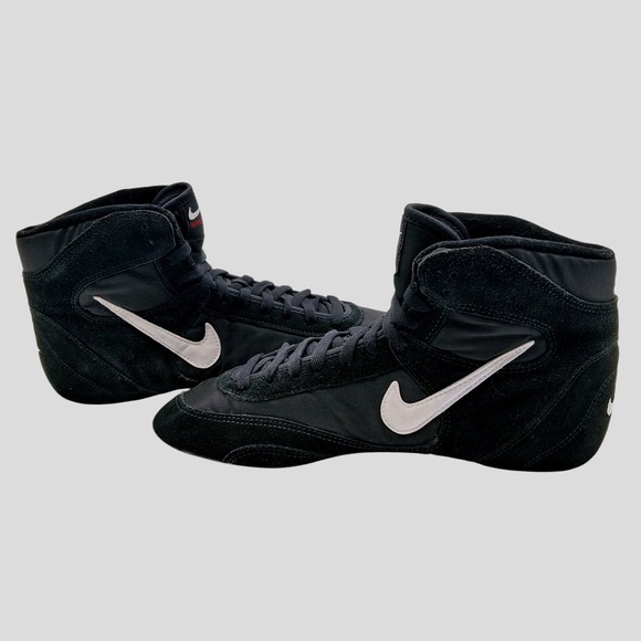 Vintage Nike Wrestling Shoes Mens 11 Black White High Top Suede Mesh 118018-011 - Picture 13 of 13